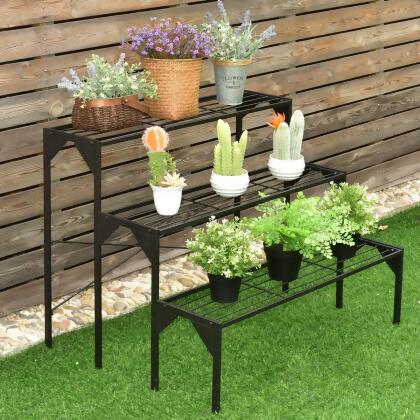 Costway 3 Tier Shelf Flower Plant Display Stand Rack Large Modern Black Metal Heavy Duty alternate image
