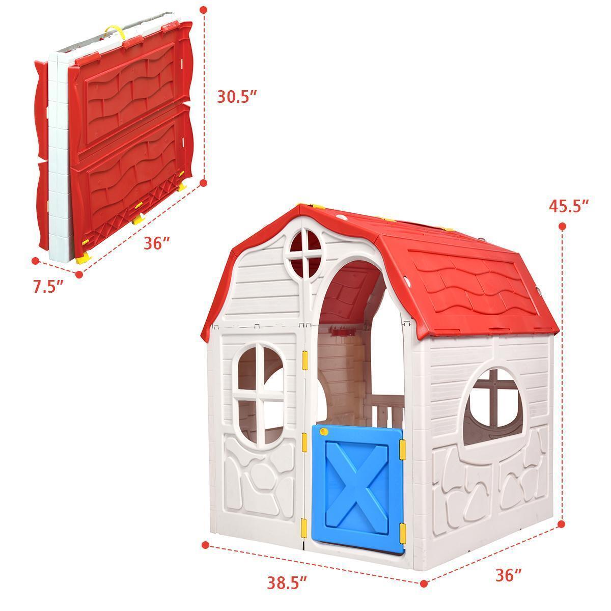 Costway Kids Cottage Playhouse Foldable Plastic Play House Indoor Outdoor Toy Portable alternate image