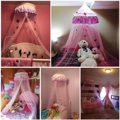 Costway Elegant Lace Bed Mosquito Netting Mesh Canopy Princess Round Dome Bedding Net alternate image