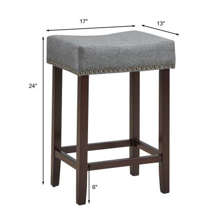 Costway Set of 4 Nailhead Saddle Bar Stools 24'' Height w/ Fabric Seat & Wood Legs Beige\Gray alternate image