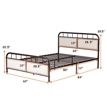 Costway Queen size Metal Bed Frame Platform Bed Upholstered Panel Headboard Footboard alternate image