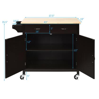Costway Modern Rolling Kitchen Cart Island Wood Top Storage Trolley Cabinet Utility alternate image