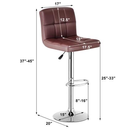 Costway Set Of 2 Bar Stools PU Leather Adjustable Barstool Swivel Pub Chairs Brown alternate image