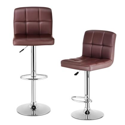 Costway Set Of 2 Bar Stools PU Leather Adjustable Barstool Swivel Pub Chairs Brown alternate image