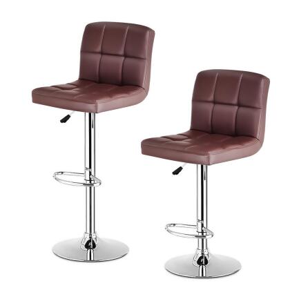 Costway Set Of 2 Bar Stools PU Leather Adjustable Barstool Swivel Pub Chairs Brown alternate image
