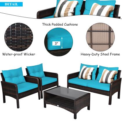 Costway 8PCS Patio Rattan Furniture Set Loveseat Sofa Coffee Table W/Turquoise Cushion alternate image