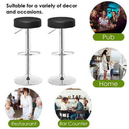 Costway Set of 2 Adjustable Round Leather Seat Hydraulic Swivel Bar Stool Black alternate image