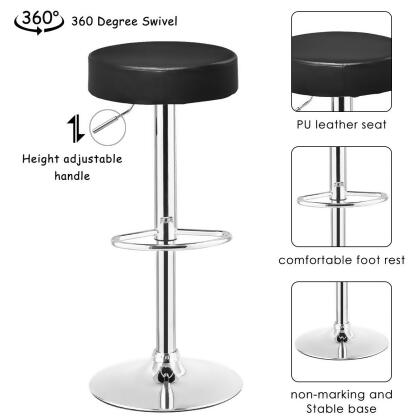 Costway Set of 2 Adjustable Round Leather Seat Hydraulic Swivel Bar Stool Black alternate image