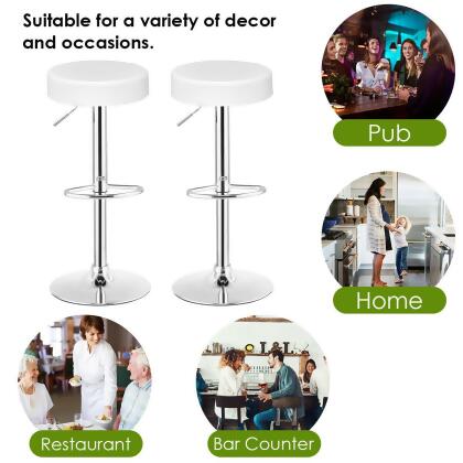 Costway Set of 2 Adjustable Round Leather Seat Hydraulic Swivel Bar Stool White alternate image