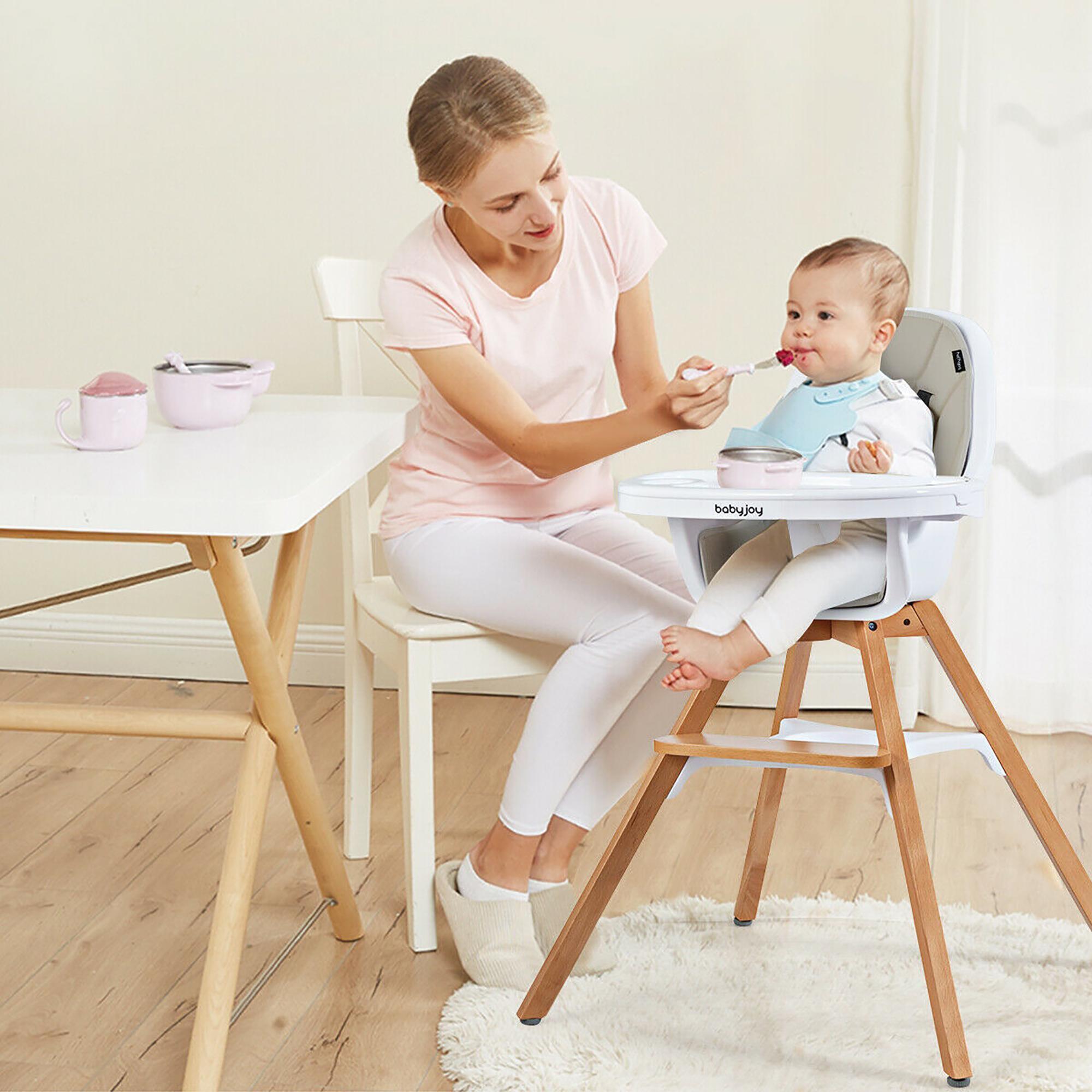 Costway 3-in-1 Convertible Wooden Baby High Chair w/ Tray Adjustable Legs Cushion Gray\ Beige alternate image