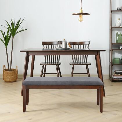 Costway Set of 2 Dining Bench Rubber Wood Upholstered Padded Bedroom Seat alternate image