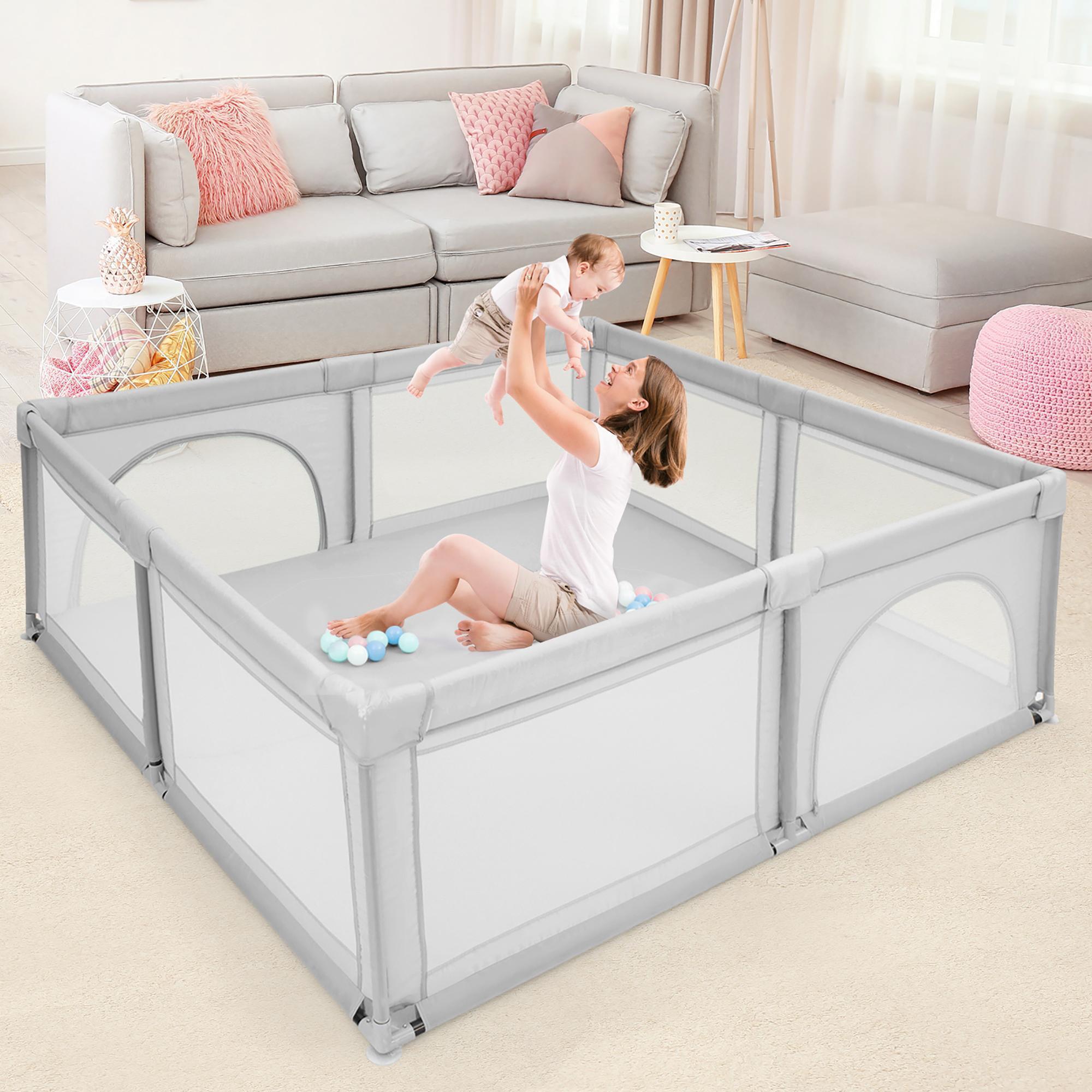 Costway Baby Playpen Infant Large Safety Play Center Yard w/ 50 Ocean Balls Grey\Colorful\Blue alternate image