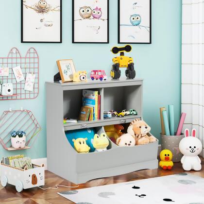 Costway Children's Multi-Functional Bookcase Toy Storage Bin Kids Floor Cabinet GreyWhite alternate image