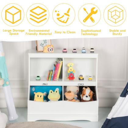 Costway Children's Multi-Functional Bookcase Toy Storage Bin Kids Floor Cabinet GreyWhite alternate image