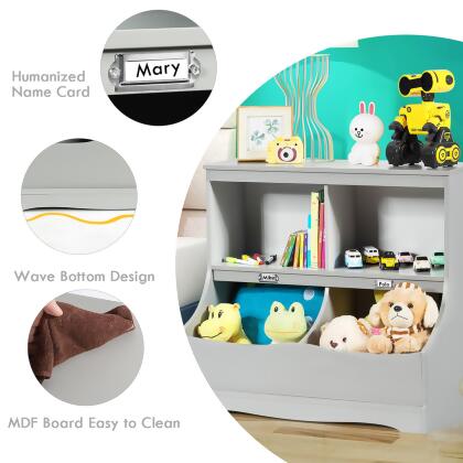 Costway Children's Multi-Functional Bookcase Toy Storage Bin Kids Floor Cabinet GreyWhite alternate image