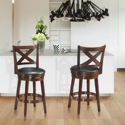 Costway Set of 2 Bar Stools 24'' Height Wooden Swivel Backed Dining Chair Home Kitchen Cross Back alternate image