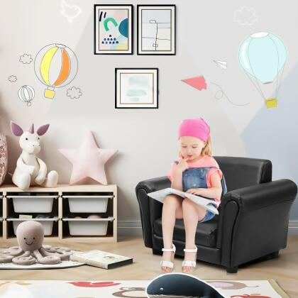 Costway Kids Sofa Armrest Chair Couch Children Toddler Birthday Gift w/ Ottoman Black alternate image
