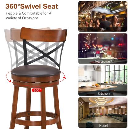 Costway Set of 4 Bar Stools Swivel 29.5'' Dining Bar Chairs with Rubber Wood Legs alternate image