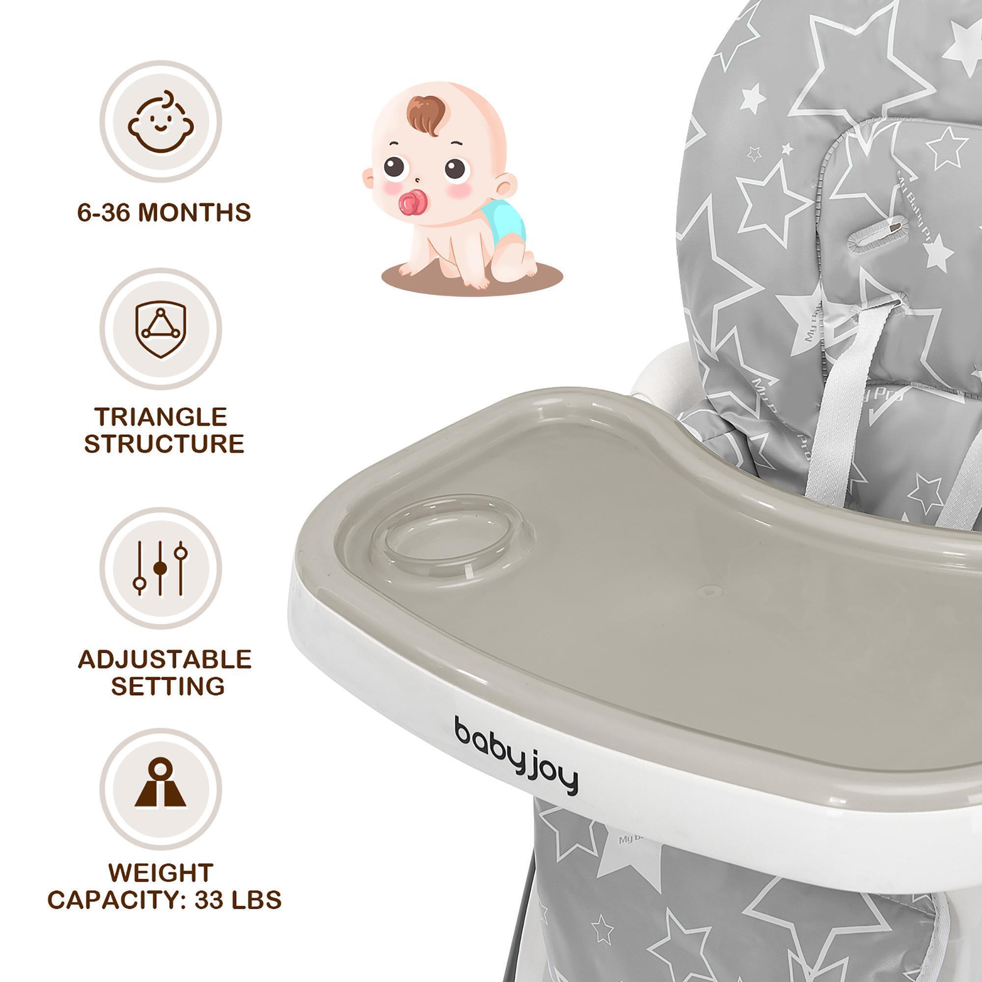Babyjoy Folding Baby High Chair Dining Chair w/ 6-Level Height Adjustment Gray alternate image