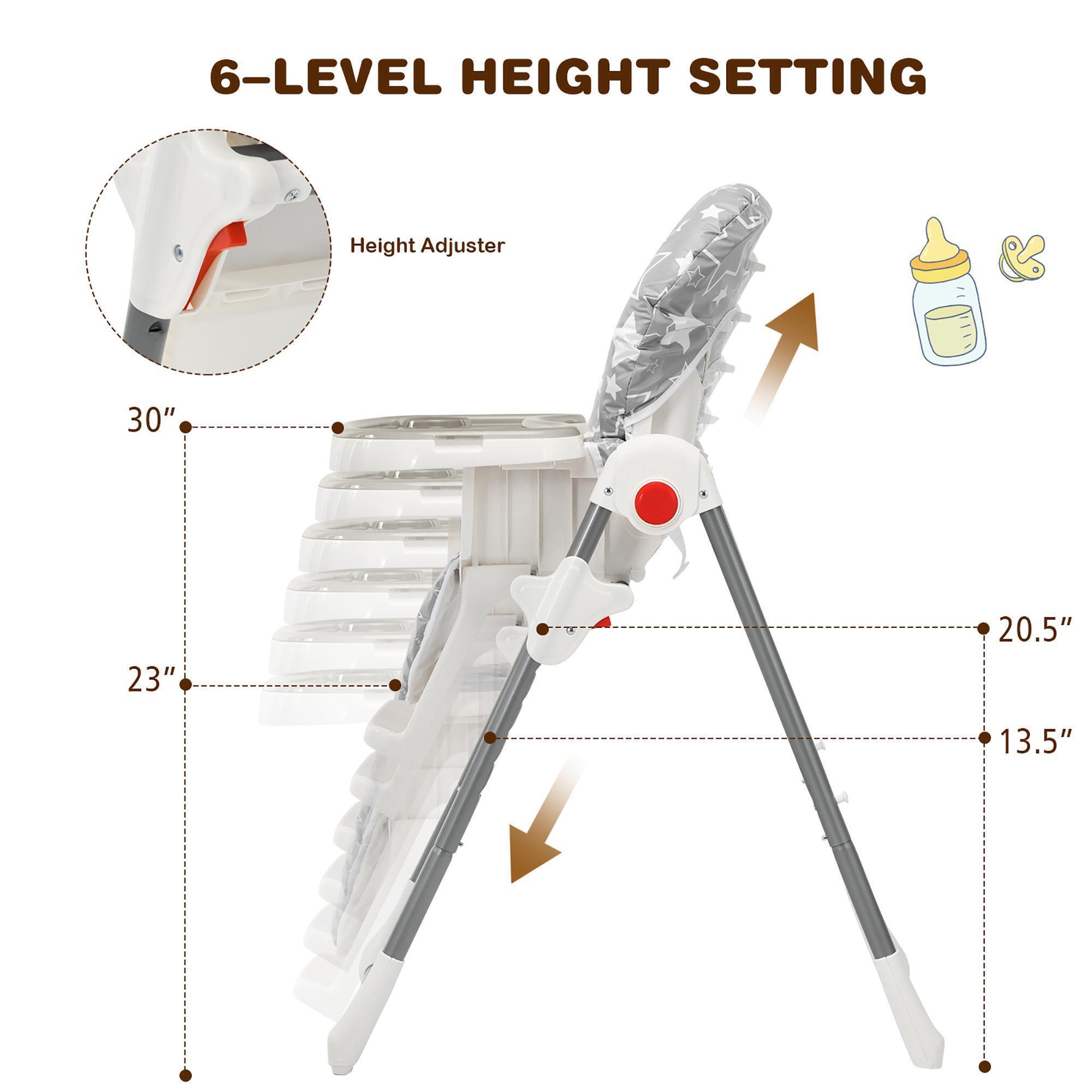 Babyjoy Folding Baby High Chair Dining Chair w/ 6-Level Height Adjustment Gray alternate image