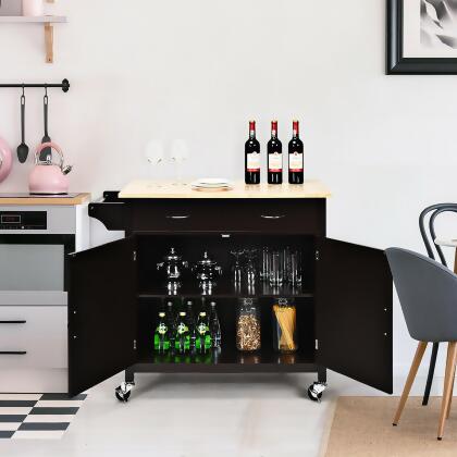 Costway Modern Rolling Kitchen Cart Island Storage Trolley Cabinet Utility for Home Hotel Kitchen w/Solid Wood Top alternate image