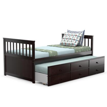 Costway Twin Captain's Bed Bunk Bed Alternative w/ Trundle & Drawers for Kids WalnutEspressoWhite alternate image
