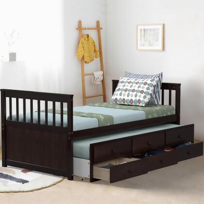 Costway Twin Captain's Bed Bunk Bed Alternative w/ Trundle & Drawers for Kids WalnutEspressoWhite alternate image