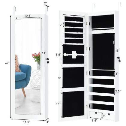 Costway Wall Mounted Mirrored Jewelry Cabinet Organizer w/LED Lights alternate image