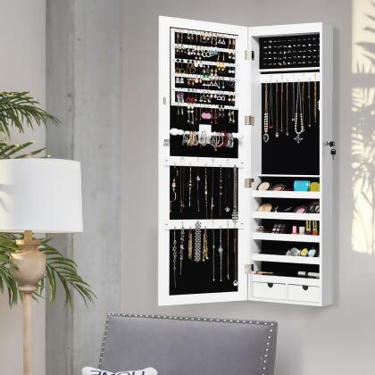 Costway Wall Mounted Mirrored Jewelry Cabinet Organizer w/LED Lights alternate image