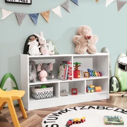 Costway Kids 2-Shelf Bookcase 5-Cube Wood Toy Storage Cabinet Organizer alternate image
