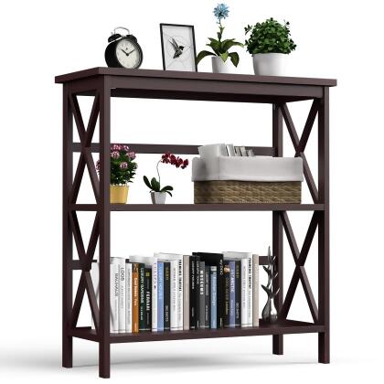 Costway 3-Tier Bookshelf Wooden Open Storage Bookcase for Home Office White\Black\Coffee\Natural alternate image