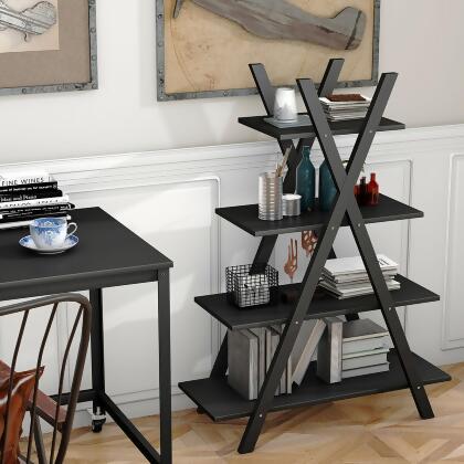 Costway 4-Tier Bookshelf Storage Display Shelves Bookcase Ladder X-Shape Brown/Black alternate image