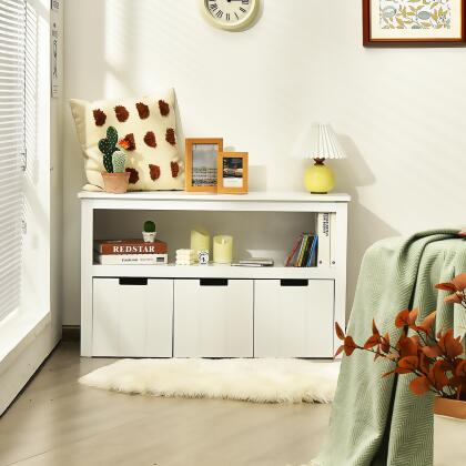 Costway Kid Toy Storage Cabinet 3 Drawer Chest w/Wheels Large Storage Cube Shelf alternate image