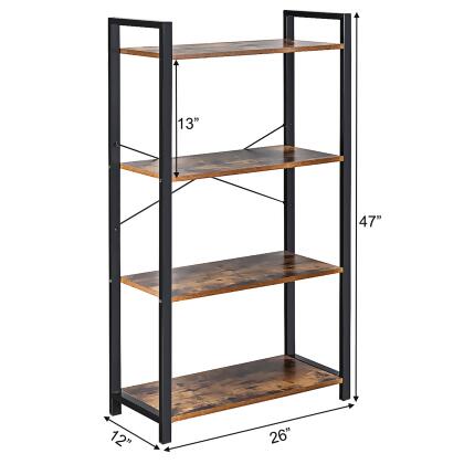 Costway 4-Tier Bookshelf Industrial Bookcase Diaplay Shelf Storage Rack Rustic Brown\Black alternate image