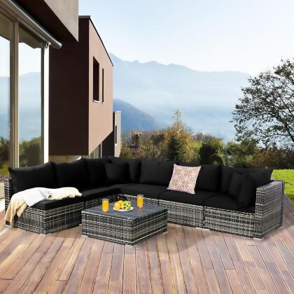 7PCS Patio Rattan Furniture Set Sectional Sofa Garden Cushion alternate image