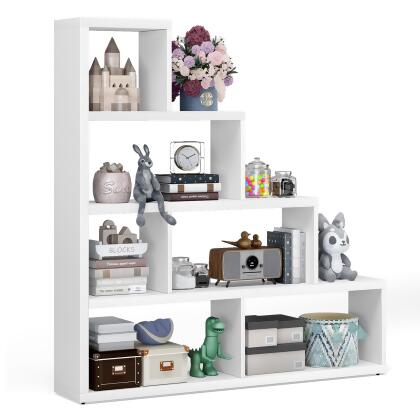 Costway 6 Cubes Ladder Shelf Freestanding Corner Bookshelf Storage Bookcase Display Rack alternate image
