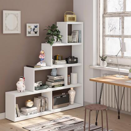 Costway 6 Cubes Ladder Shelf Freestanding Corner Bookshelf Storage Bookcase Display Rack alternate image