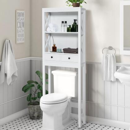 Costway Over the Toilet Storage Rack Bathroom Space Saver w/ 2 Open Shelves & Drawers alternate image