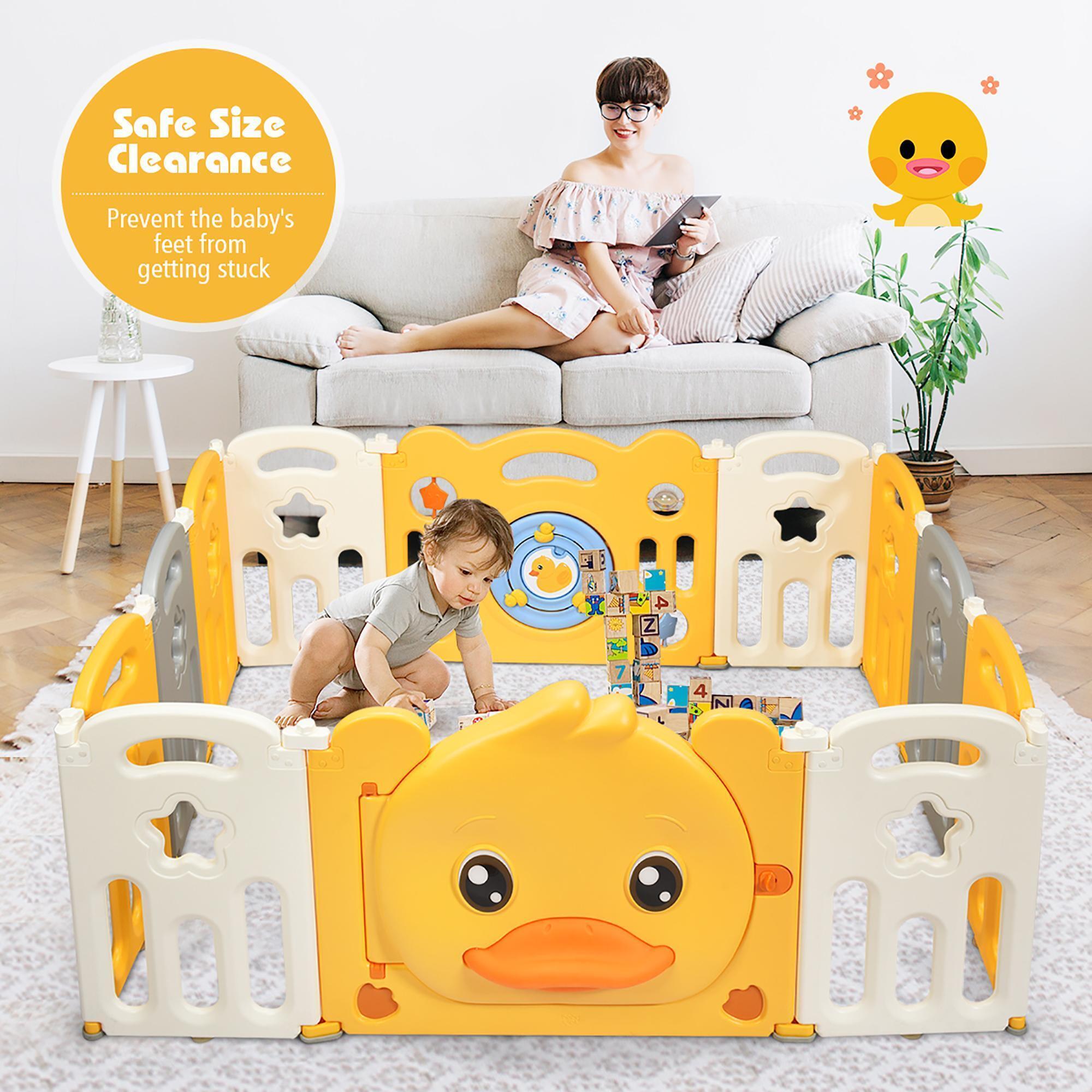 Costway 12-Panel Foldable Baby Playpen Kids Yellow Duck Yard Activity Center with Sound alternate image