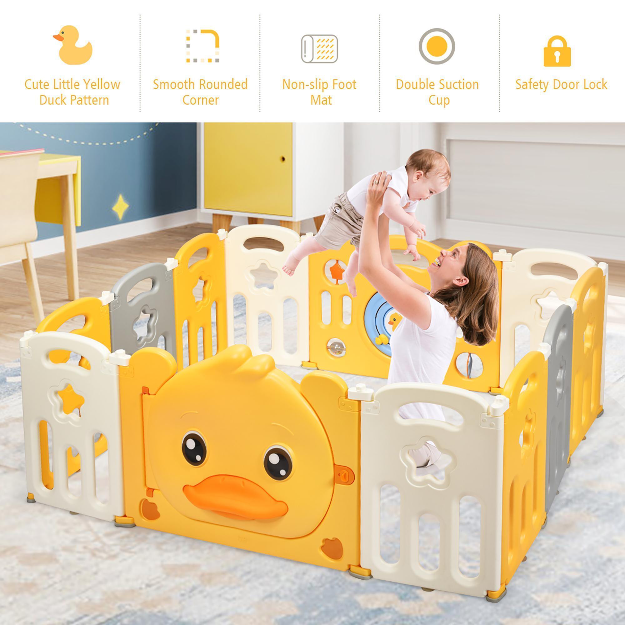 Costway 12-Panel Foldable Baby Playpen Kids Yellow Duck Yard Activity Center with Sound alternate image