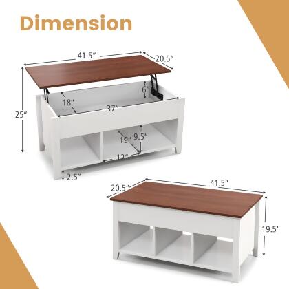 Costway Lift Top Coffee Table w/ Hidden Compartment and Storage Shelves Modern Furniture alternate image