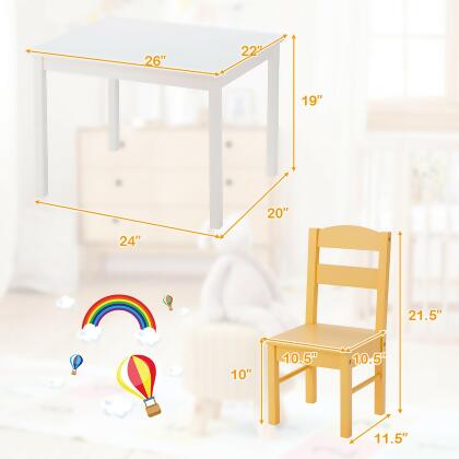 Costway 5 Pieces Kids Wood Table & Chair Set for 2-6 Years Colorful alternate image