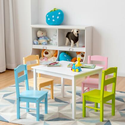 Costway 5 Pieces Kids Wood Table & Chair Set for 2-6 Years Colorful alternate image
