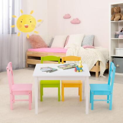 Costway 5 Pieces Kids Wood Table & Chair Set for 2-6 Years Colorful alternate image
