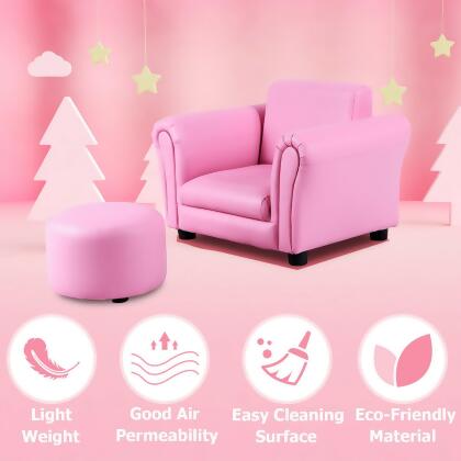 Costway Kids Sofa Armrest Chair Couch Children Toddler Birthday Gift w/ Ottoman Pink alternate image