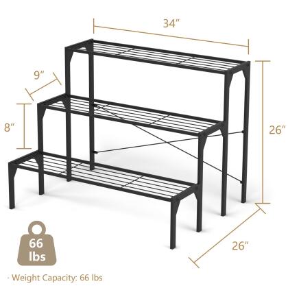Costway 3 Tier Shelf Flower Plant Display Stand Rack Large Modern Black Metal Heavy Duty alternate image