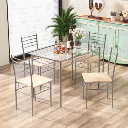 Costway 5 Piece Dining Set Table and 4 Chairs Glass Top Kitchen Breakfast Furniture Brown alternate image