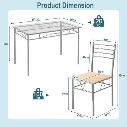 Costway 5 Piece Dining Set Table and 4 Chairs Glass Top Kitchen Breakfast Furniture Brown alternate image