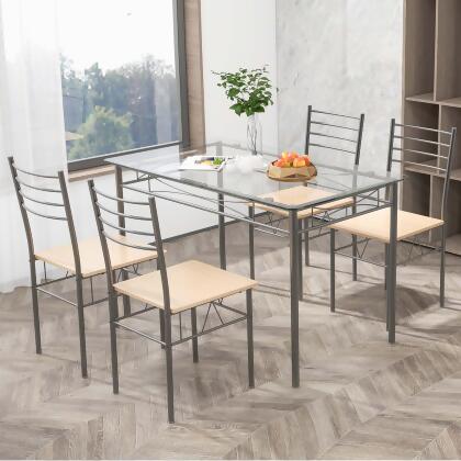 Costway 5 Piece Dining Set Table and 4 Chairs Glass Top Kitchen Breakfast Furniture Brown alternate image