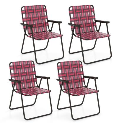 Costway 2/4/6 PCS Folding Beach Chair Camping Lawn Webbing Chair Lightweight 1 Position Red alternate image
